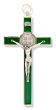  St Benedict 8 inch Metal Wall Crucifix - Green Enamel    (Minimum quantity purchase is 1)