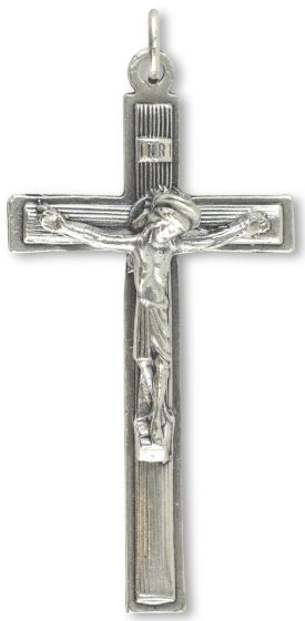 Classic Crucifix with Vertical Lines – 2" Silver Oxidized, Made in Italy *  (Minimum quantity purchase is 2)