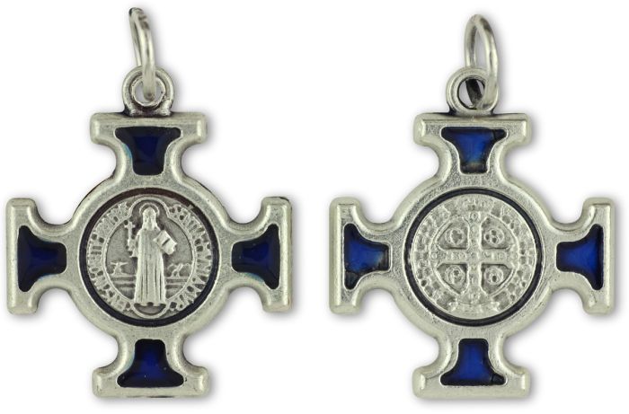  St. Benedict Cross  -  Blue Enamel Accented - 1"      (Minimum quantity purchase is 1)