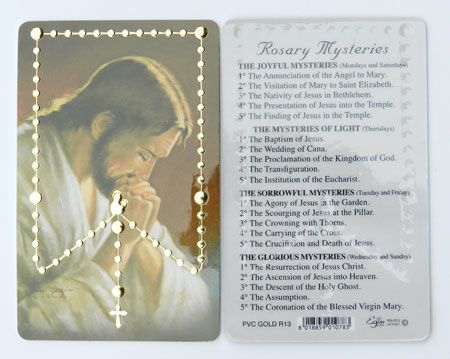  Pray the Rosary Card - PVC with raised beads - Jesus Praying Rosary Holy Card  (Minimum quantity purchase is 2)