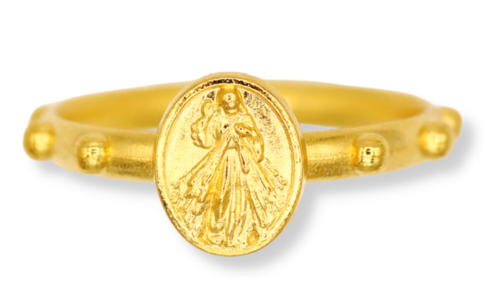  Divine Mercy Rosary Ring, Gold Tone / Extra Large *  (Minimum quantity purchase is 5)