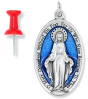 XL Blue Miraculous Medal (English) – 1-3/4" Oval Silver Oxidized, Made in Italy  (Minimum quantity purchase is 1)