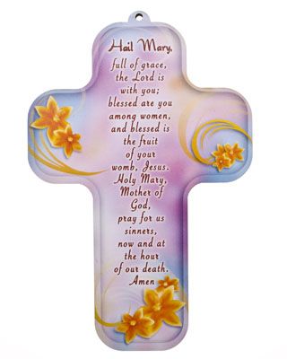  Picture Cross on Wood - Hail Mary prayer 5 inch.   (Minimum quantity purchase is 1)