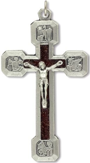  Large Stations of the Cross Crucifix - Red Inlay - 2.5"    (Minimum quantity purchase is 1)