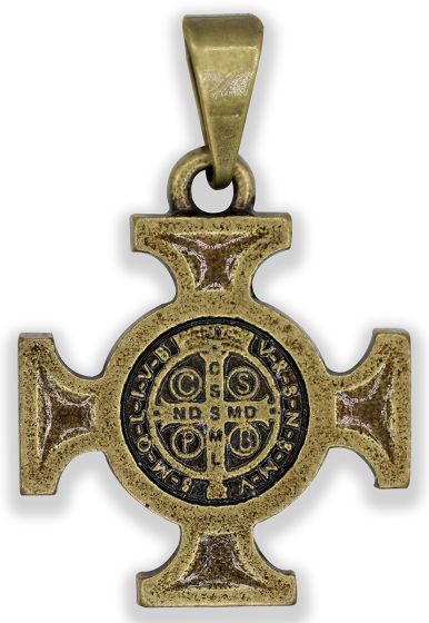 St Benedict Byzantine Cross Medal, Antique Gold - 5/8"  (Minimum quantity purchase is 2)
