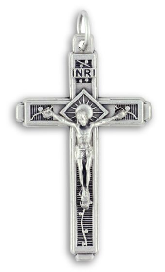 Fatima Vine Detail Crucifix - 1 1/2" Silver Oxidized, Made in Italy *  (Minimum quantity purchase is 1)