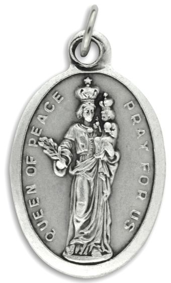 Our Lady Queen of Peace Medal - Italian Silver OX 1 inch    (Minimum quantity purchase is 2)