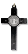 St Benedict Black & White Enamel Crucifix Pendant – 3 1/8" Gold Plated & Silver Oxidized with 34" Brown Cord, Made in Italy * (Minimum quantity purchase is 1)