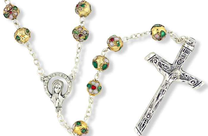 Gold Cloisonne' Linked Rosary with 8mm Beads - 18"  