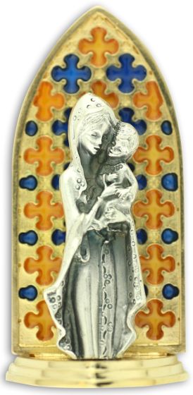 Madonna and Child Tabletop Arched Icon with Stained Glass Accents - 3 5/16"  (Minimum qty. purchase is 1) 