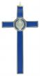  St Benedict 8 inch Metal Wall Crucifix - Blue Enamel with Red Accents *    (Minimum quantity purchase is 1)