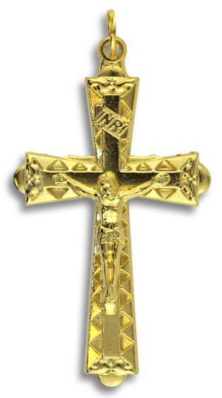 Faceted Triangular Crucifix – 1 7/8" Gold Plated, Made in Italy * (Minimum quantity purchase is 1)
