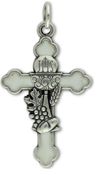  Small Holy Communion Cross - Silver Oxidized w/ White Enamel - 15/16"   (Minimum quantity purchase is 2)