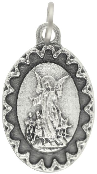 Guardian Angel Medal with Scalloped Edge - 1" Silver Oxidized, Made in Italy  (Minimum quantity purchase is 2)