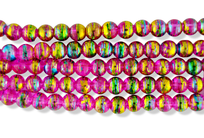 Glass Beads, Pink, Blue and Gold - 60 Per Pack   (Minimum quantity purchase is 1)