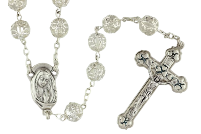  Double Capped Bead Rosary with 9mm Clear (April) Glass Beads - 24"  *  (Minimum quantity purchase is 1)