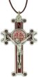 St Benedict Crucifix Pendant (Red Enamel Scroll Design) – 3" Silver Oxidized with 30" Cord, Made in Italy * (Minimum quantity purchase is 1)