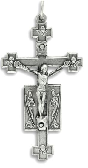 Angel Crucifix – 1 3/4" Silver Oxidized Double-Panel Design, Made in Italy  *  (Minimum quantity purchase is 1)