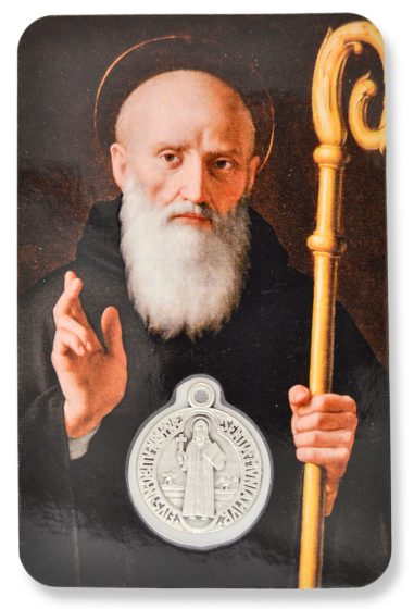 St Benedict Prayer Card with Medal  * (Minimum quantity purchase is 1)