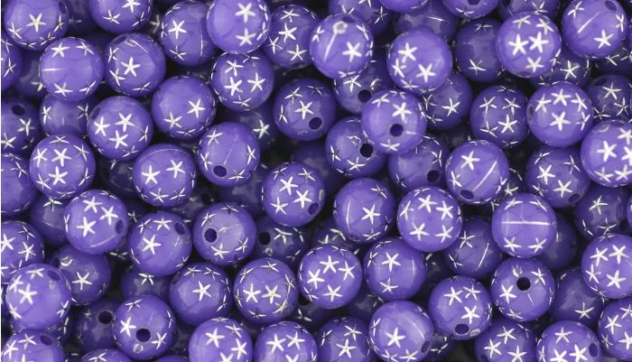 Purple Star Spangled Plastic Beads - 8 mm Round (Pack of 60)  *  (Minimum quantity purchase is 3)