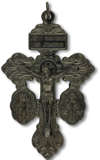 3-Way Pardon Crucifix (St Benedict & Miraculous Medal) - 2 1/8" Gunmetal, Made in Italy * (Minimum quantity purchase is 1)