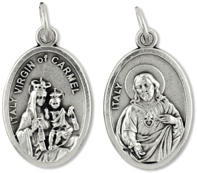 Brown Scapular Medal - 1" Silver Oxidized, Made in Italy *  (Minimum quantity purchase is 2)