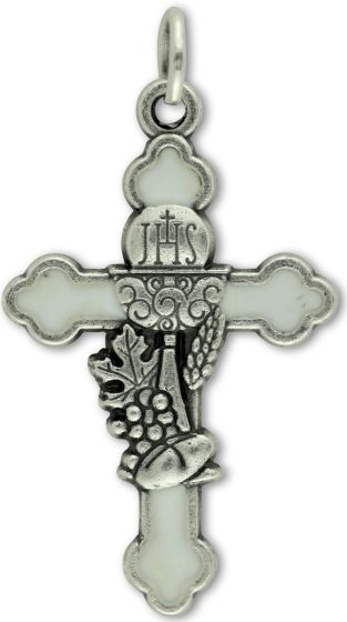  Small Holy Communion Cross - Silver Oxidized w/ White Enamel - 15/16"   (Minimum quantity purchase is 5)