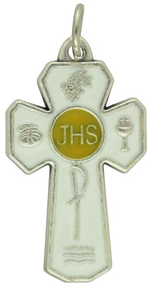  5 Way Communion Rosary Crucifix, White Enamel - 1  3/16   (Minimum quantity purchase is 1) 