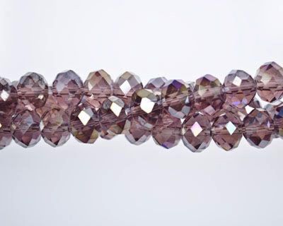 Glass Crystal Rondelle Beads 6 x 8 mm, Amethyst - 16 inch strand  AB   (Minimum quantity purchase is 1) 
