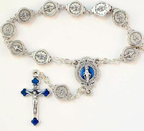 Miraculous Medal Decade Rosary Chaplet (9mm Marian Beads & Blue Enamel Accents) – Silver Oxidized, Made in Italy * (Minimum quantity purchase is 1)
