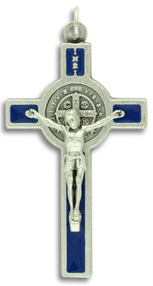 St Benedict  Crucifix - Blue Enamel - 2 1/8"     (Minimum quantity purchase is 2)