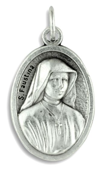 St Faustina / Pray for Us Medal - Silver Oxidized Die-Cast - 1"  Made In Italy (Minimum quantity purchase is 3)