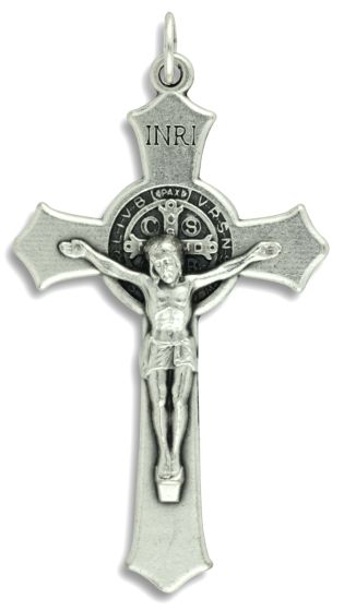  St Benedict Flared Edge Crucifix Pendant - 3 inch with booklet      (Minimum quantity purchase is 1)