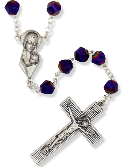  High Quality Rich Purple Crystal Polished Bead Rosary - 20"   (Minimum quantity purchase is 1)
