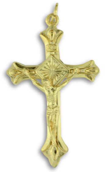 Sunburst Leaf Crucifix – 1 7/8" Gold Plated, Made in Italy  * (Minimum quantity purchase is 1)