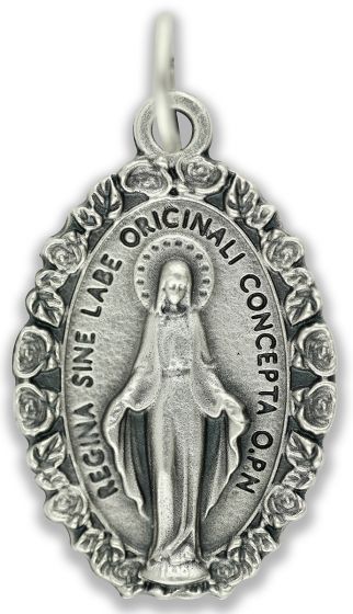 Miraculous Medal with Rose Border in Latin - 1"   (Minimum quantity purchase is 5)