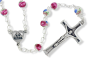 Pink and White 6mm Ceramic Bead Rosary with Our Lady of Fatima Center and Crucifix - 19 1/2" 