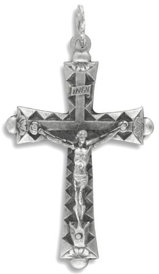 Faceted Flared Crucifix – 1 5/8" Silver Oxidized, Made in Italy  (Minimum quantity purchase is 1)