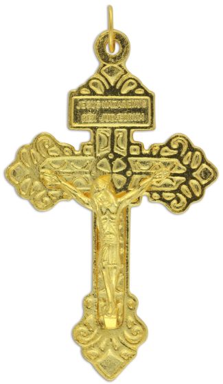 Pardon Crucifix I - 2 1/8" Gold Plated, Made in Italy   (Minimum quantity purchase is 1)
