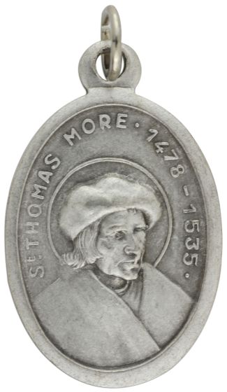 St Thomas More Medal (Pray for Us) - 1" Silver Oxidized, Made in Italy (Minimum quantity purchase is 2)
