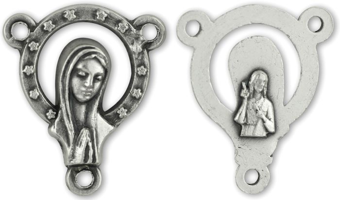 Mary Crown of Stars Rosary Center (Sacred Heart of Jesus) - 3/4" Silver Oxidized, Made in Italy *   (Minimum quantity purchase is 3)