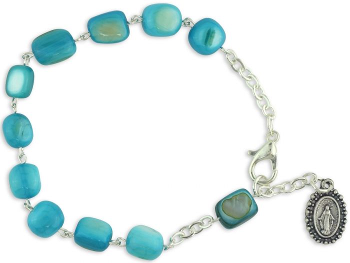  Our Lady of Grace Rosary Bracelet - River Pearl Stone Blue Beads    (Minimum quantity purchase is 1)