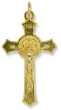 St Benedict Flared Edge Crucifix - 1 1/2" Gold Plated, Made in Italy  * (Minimum quantity purchase is 3)