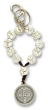  St Benedict Seal Decade Key Chain and Clip with White Crackle Beads - 6"   (Minimum quantity purchase is 1)