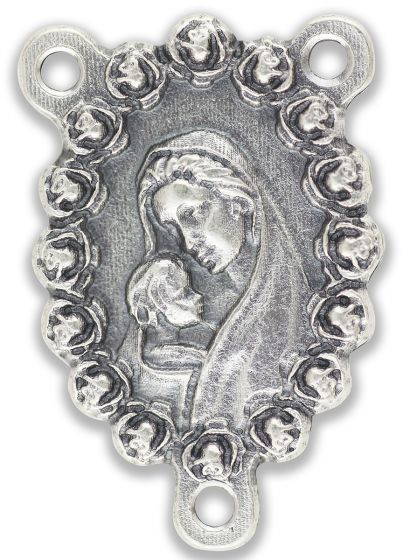   Virgin and Child / Pray for Us Center Piece with a Border of Roses - 1"      (Minimum quantity purchase is 2)