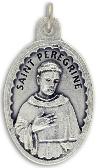 St Peregrine (Cancer) / Pray for Us Oval Medal - 1-1/8", Silver Ox   (Minimum quantity purchase is 3)