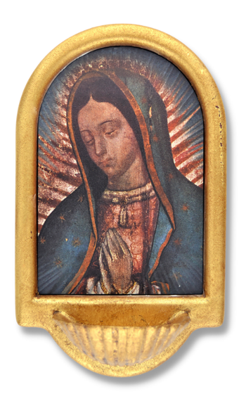Our Lady of Guadalupe Holy Water Font, Gold - 8 1/2" x 5"  