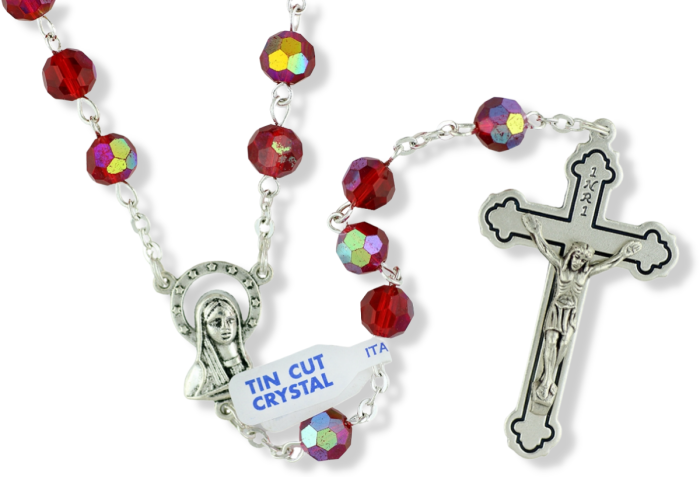   Red AB Tin Cut Crystal Rosary, 8 mm Beads - 21"    (Minimum qty. purchase is 1) 