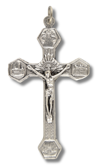 Holy Spirit Crucifix with the Four Major Papal Basilicas – 2" Silver Oxidized, Made in Italy * (Minimum quantity purchase is 2)