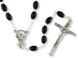  Black Plastic Linked Bead Rosary with Mary / Sacred Heart Centerpiece - 18"  (Minimum quantity purchase is 1)